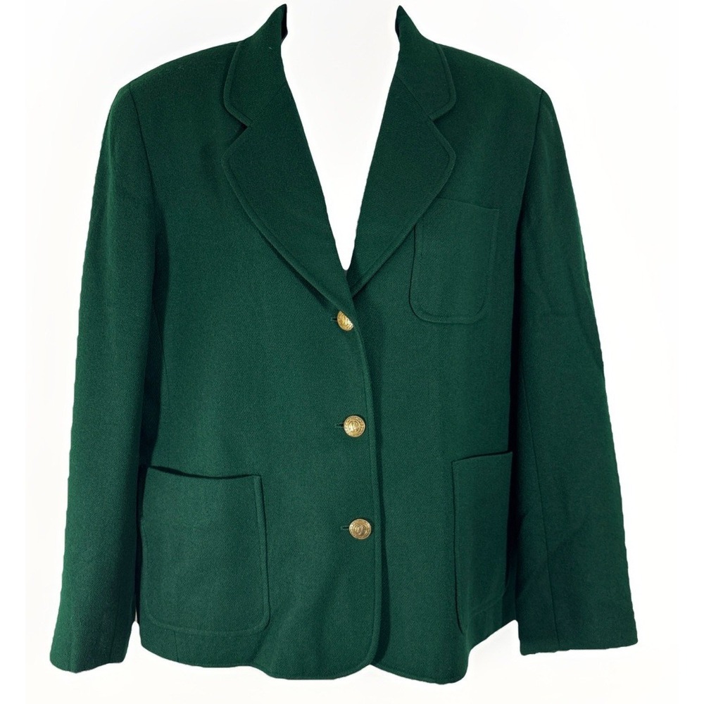 JHC 100% Wool Blazer Green Jacket Size 8 Gold Buttons Equestrian Riding Style